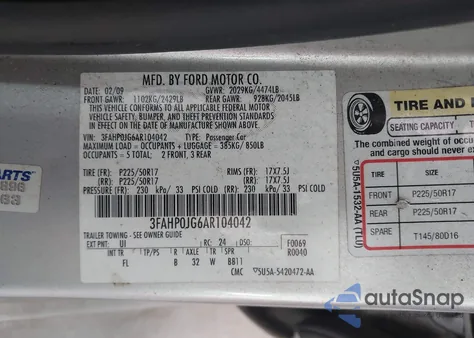 2010 Ford Fusion Sel from USA, damaged, VIN 3FAHP0JG6AR104042